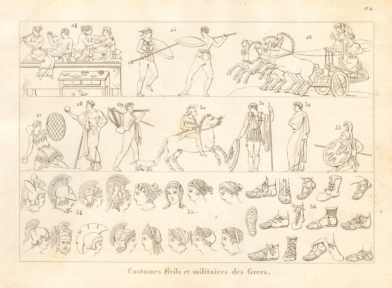 ANCIENT GREECE. Civil & military dress & costumes (2) 1832 old antique print